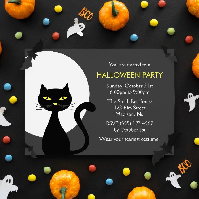 Cool Black Halloween Cat Party Invitation (Creator Uploaded)