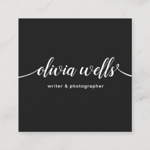 Cool Black Handwritten Script Calligraphy Square Business Card