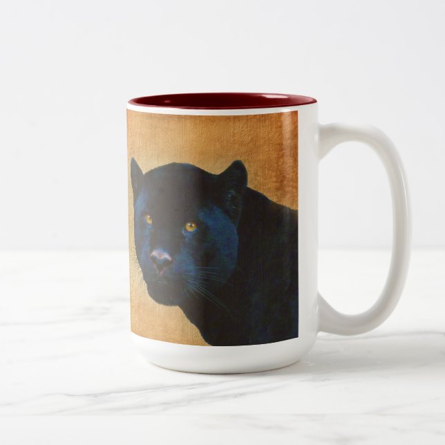 Cool Black Jaguar Panther Wildlife Big Cat Two-Tone Coffee Mug (Right)
