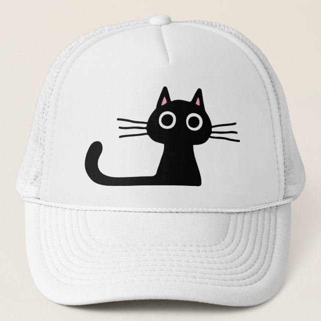 Cool Black Kitty Cat | Fun Feline Design Unisex Trucker Hat (Front)