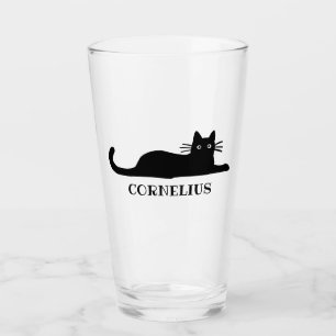 Cool Black Kitty Cat Personalised Glass