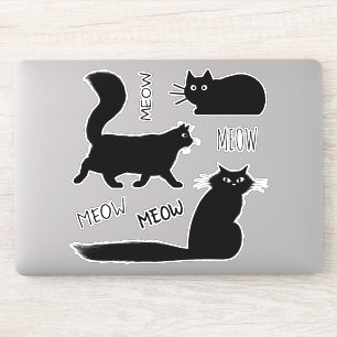 Cool Black Kitty Cats Meow Meow Vinyl Sticker Set