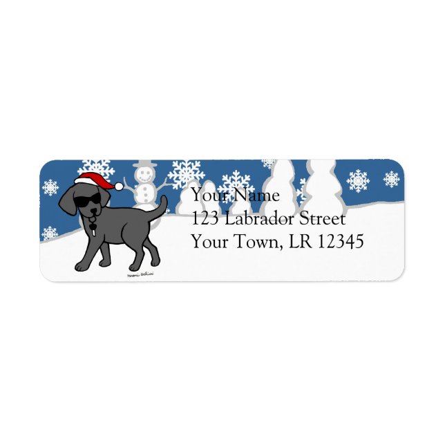 Cool Black Lab Cartoon Christmas Return Address Label (Front)