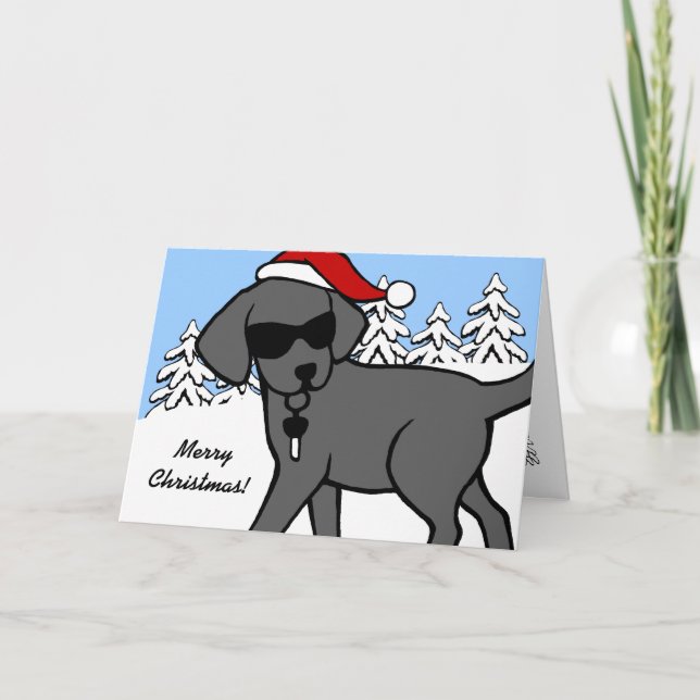 Cool Black Labrador Cartoon Christmas Holiday Card (Front)