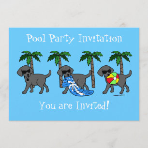 Cool Black Labradors Pool Party Invitation