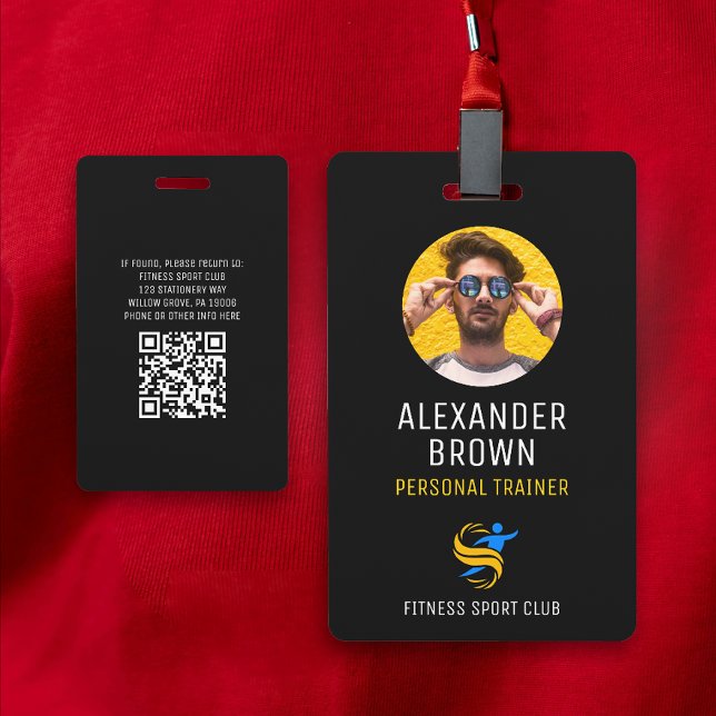 Cool Black Logo Photo QR Code Employee ID Badge (Creator Uploaded)