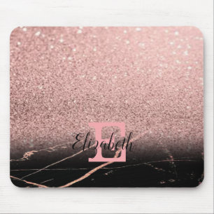 Cool Black Marble,Glitter, Monogram-Personalised Mouse Pad
