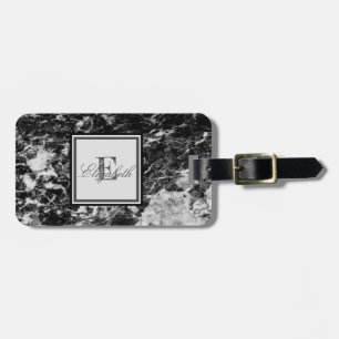 Cool Black  Marble Texture, Monogram-Personalised Luggage Tag