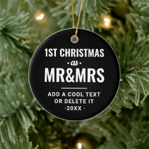 Cool Black Modern Typo First Christmas Photo Ceramic Ornament