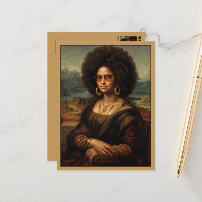 Cool Black Mona Lisa Postcard (Front/Back In Situ)