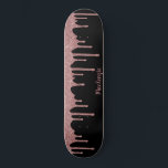 Cool Black Pink Rose Gold Glitter Sparkle Drips Skateboard<br><div class="desc">Girly Cool Pink Rose Gold Glitter Sparkle Drips Skateboard with faux glitter drips and your personalised name on a chic black background. Easy to customise and perfect for your glitter aesthetic.</div>