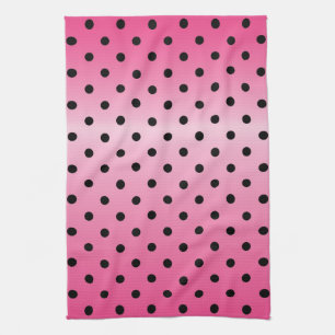cool black polka dots in shinning pink background tea towel