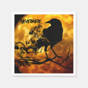 Cool Black Raven Crow Orange Moon Halloween Party Napkin