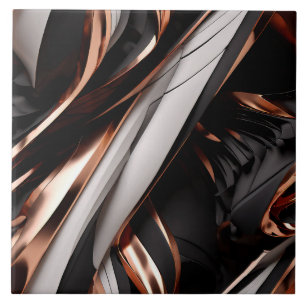 Cool Black, Silver and Copper Abstract 3D Effect Ceramic Tile