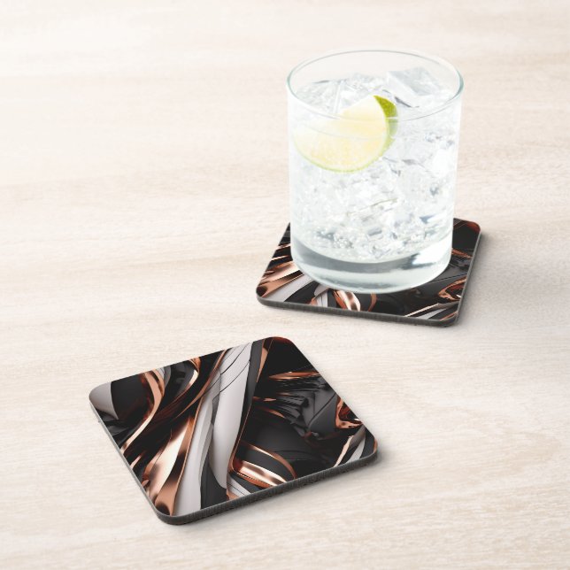 Cool Black, Silver and Copper Abstract 3D Effect Coaster (Right Side)