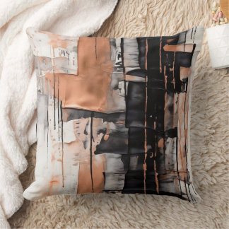 Cool Black, Silver and Copper Abstract Dripping Cushion