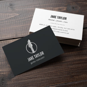 Cool Black & Silver Guitar Lessons Business Card