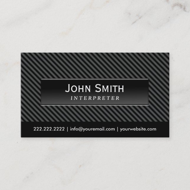 Cool Black Stripes Interpreter Business Card (Front)