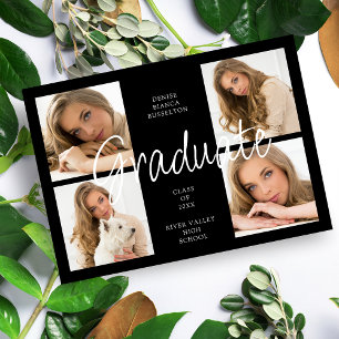 Cool Black Trendy Collage Graduate 4 Multi Photos Invitation