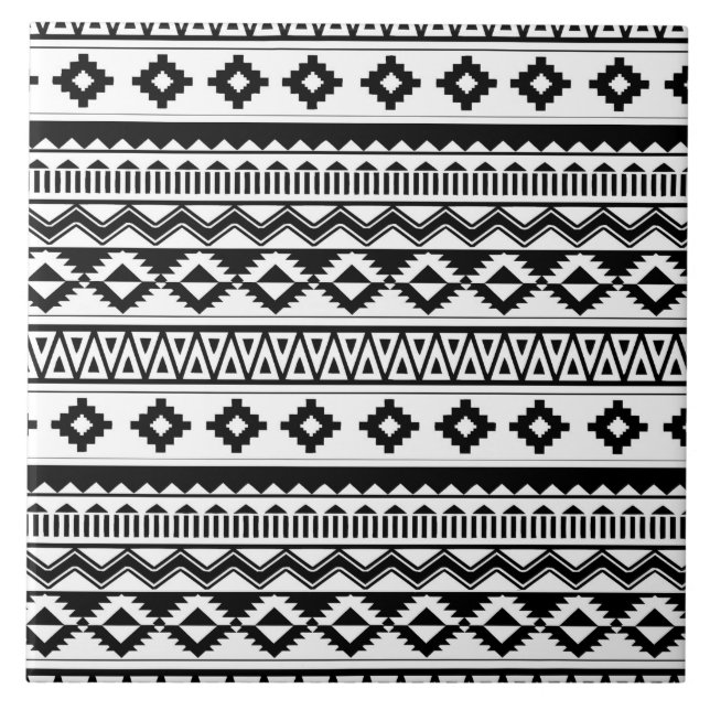cool black white aztec tiled pattern ceramic tile (Front)