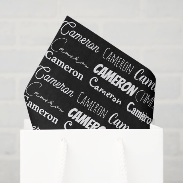 Cool Black White Birthday Personalized Name Tissue Paper (Gift Bag)