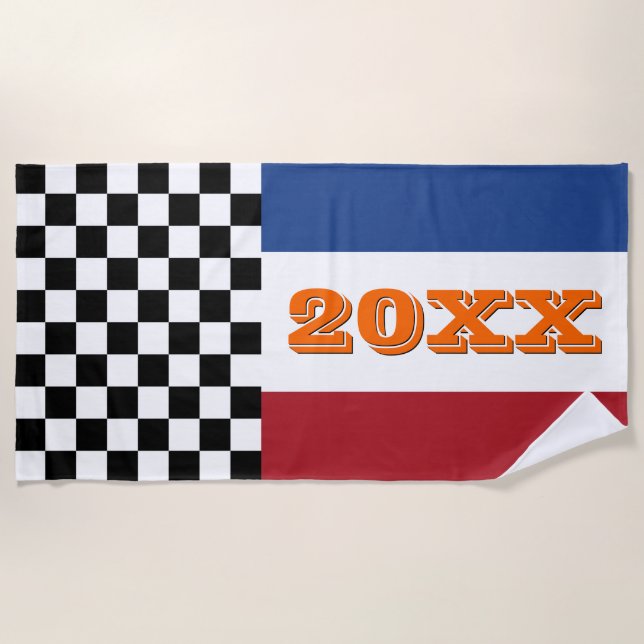 Cool Black White Chequered Race Flag Pattern Beach Towel (Front)