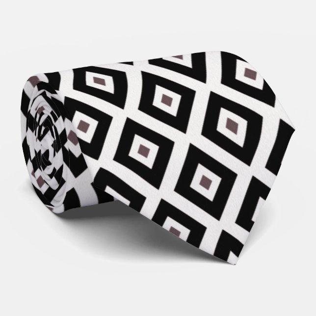 cool black white diamond pattern tie (Rolled)
