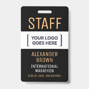 Cool Black White Event Staff Company Logo Name ID Badge