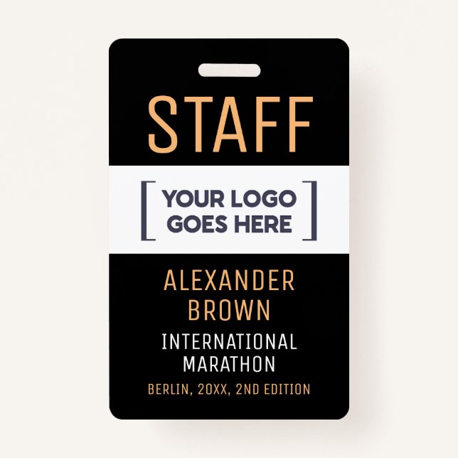 Cool Black White Event Staff Company Logo Name ID ID Badge (Front)