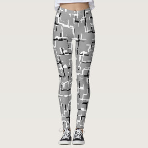COOL Black White Grey Abstract Pattern Leggings