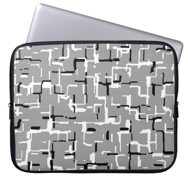 Cool Black White Grey Pattern Laptop Sleeve (Front)