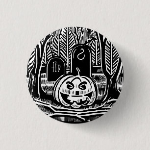Cool Black White Halloween Pumpkin Cemetery Art 3 Cm Round Badge