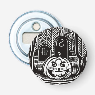 Cool Black White Halloween Pumpkin Cemetery Art Bottle Opener