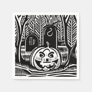 Cool Black White Halloween Pumpkin Cemetery Art Napkin