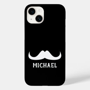 Cool Black White Handlebar moustache Custom name Case-Mate iPhone 14 Case