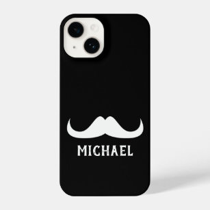 Cool Black White Handlebar moustache Custom name iPhone 14 Case