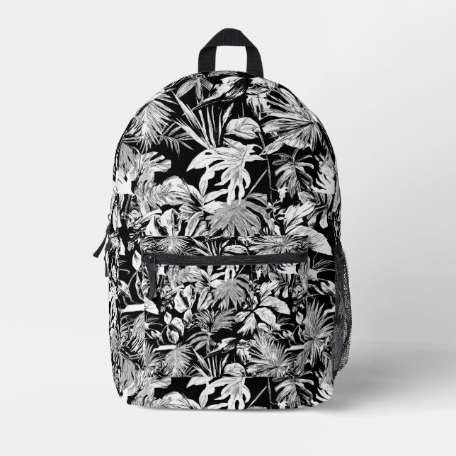 Cool Black White Modern Tropical Leaf Printed Bag (Front)