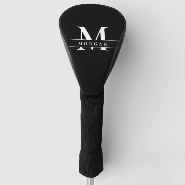 Cool Black White Monogram Name personalized Golf Head Cover (Front)