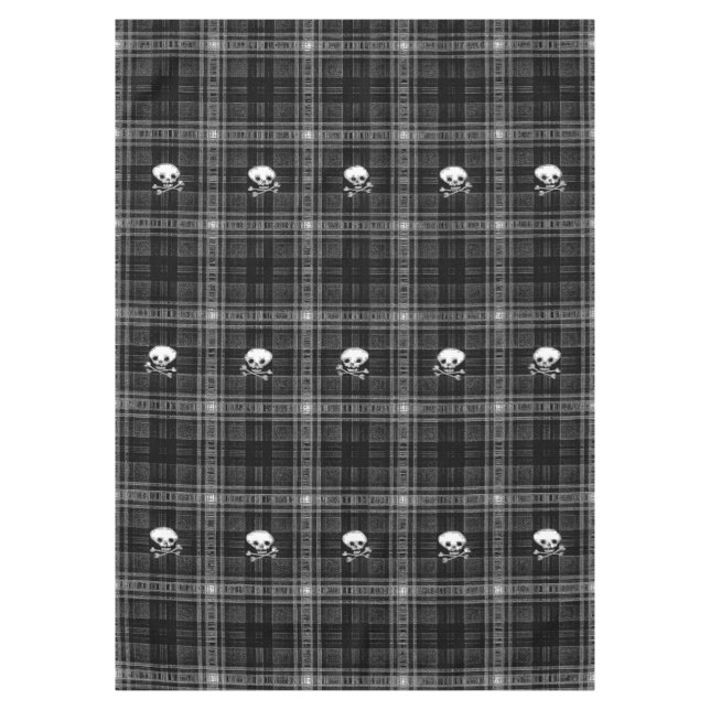 Cool Black & white plaid Skull  tablecloth (Front)