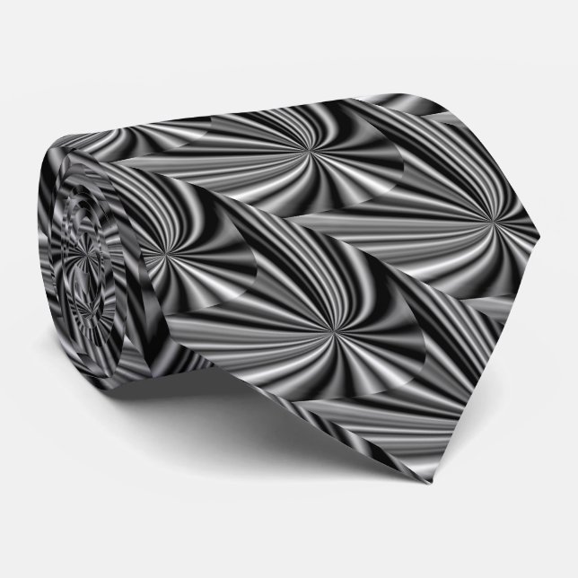 Cool Black White Silver Unique Pattern Tie (Rolled)