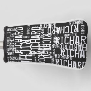 cool black-white typography (pattern of names) golf head cover