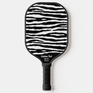 Cool Black White Zebra Stripe Print Custom Text  Pickleball Paddle