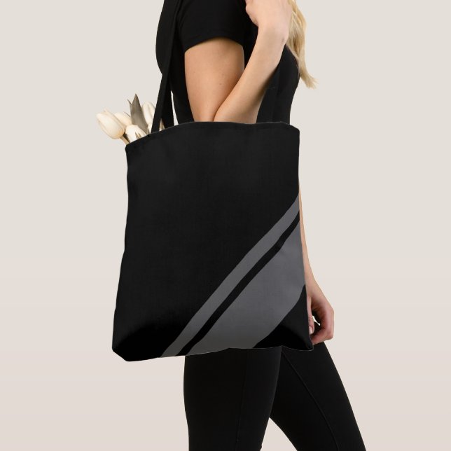 Cool Black With Stylish Stripes Tote Bag (Close Up)