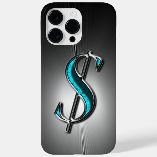 Cool Bling Turquoise Silver Dollar Sign Printed Case-Mate iPhone Case (Back)