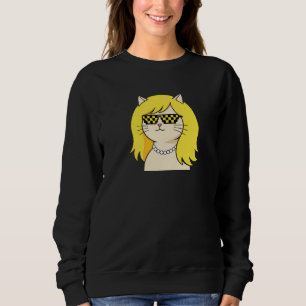 Cool Blonde Cat with Pixel Deal With It Sunglasses Sweatshirt