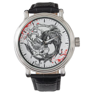 Cool blood splatter Yin Yang Koi Fishes tattoo art Watch