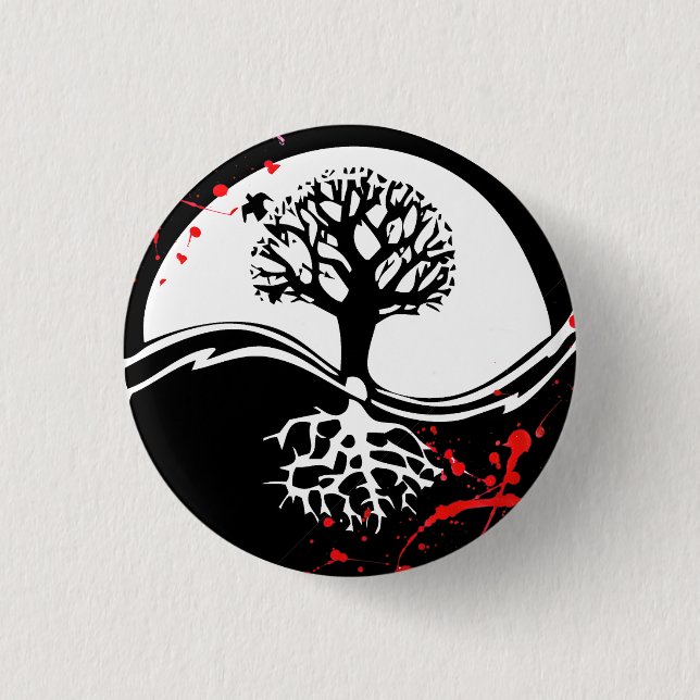 Cool blood splatter Yin Yang Tree tattoo art 3 Cm Round Badge (Front)