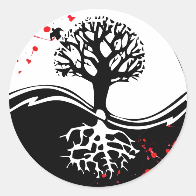 Cool blood splatter Yin Yang Tree tattoo art Classic Round Sticker (Front)