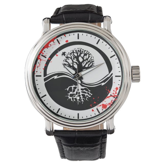Cool blood splatter Yin Yang Tree tattoo art Watch (Front)