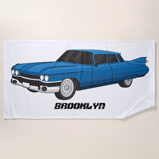 Cool blue 1959 classic car beach towel (Front)
